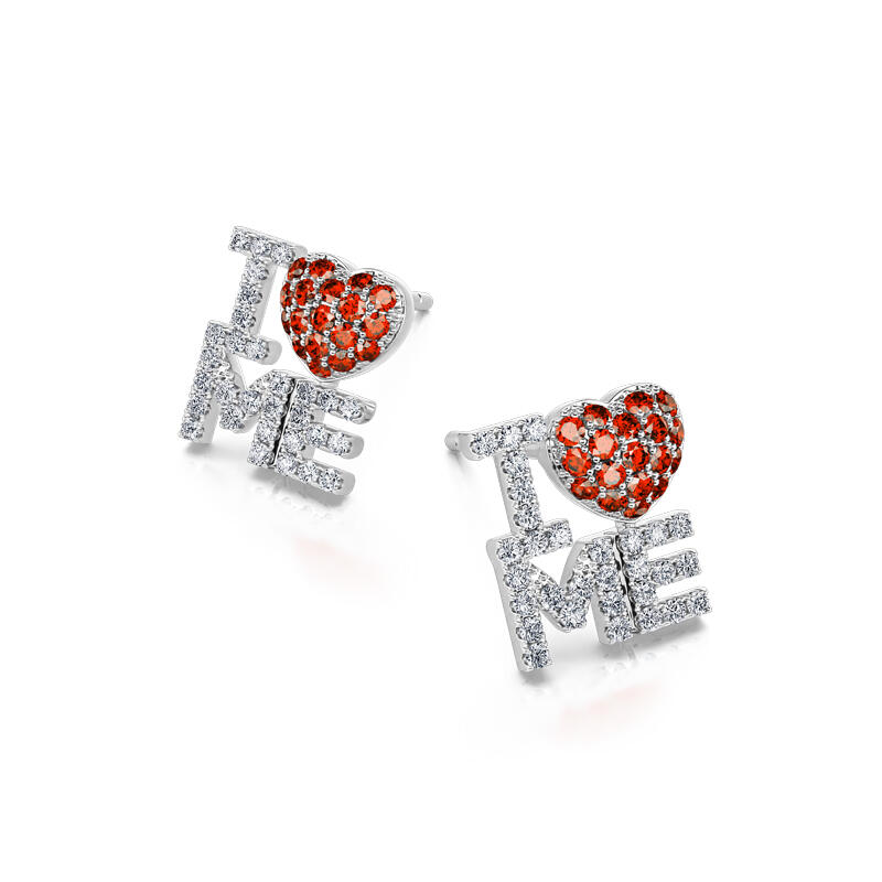 Jeulia "I Love Me" Heart Letter Sterling Silver Stud Earrings