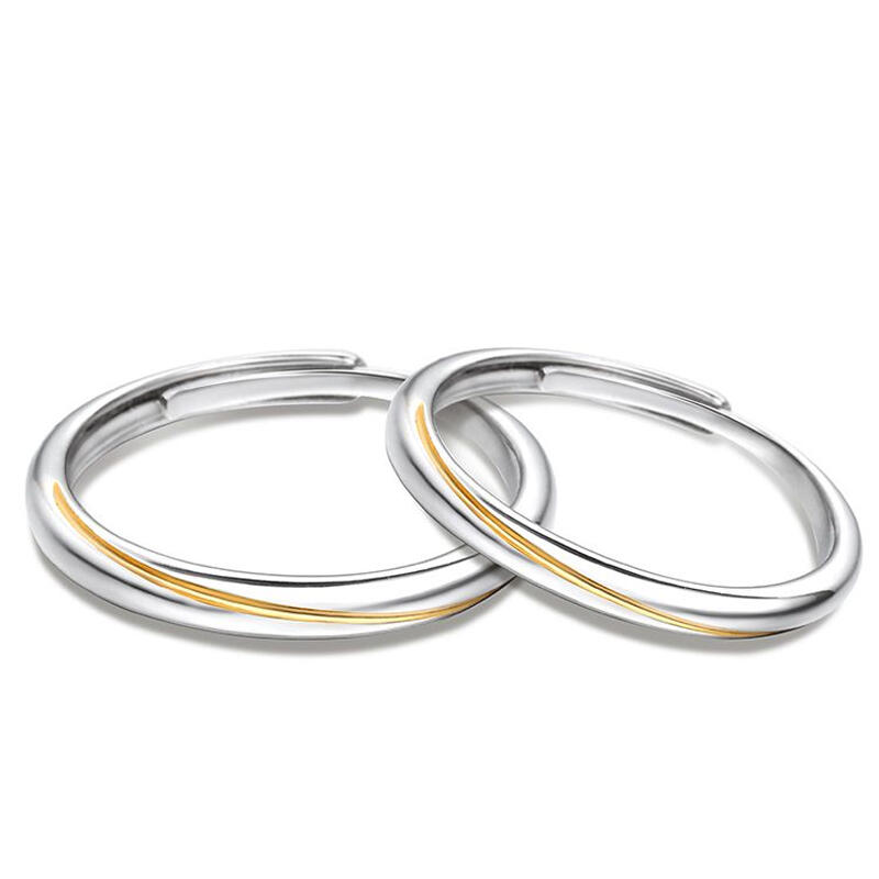 Jeulia Anillos de pareja de Möbius en dos tonos de plata de ley de talla ajustable