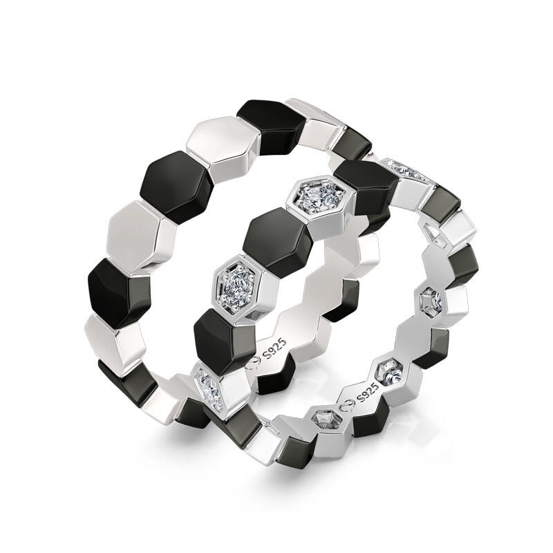 Jeulia Anillo pareja simple de compromiso de ley con diseño de fútbol blanco y negro