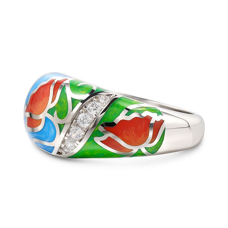 Jeulia "Ideal Love" Flower Enamel Sterling Silver Ring