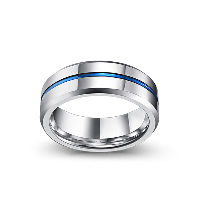 Jeulia Simple Blue Ribbon Tungsten Steel Men's Band