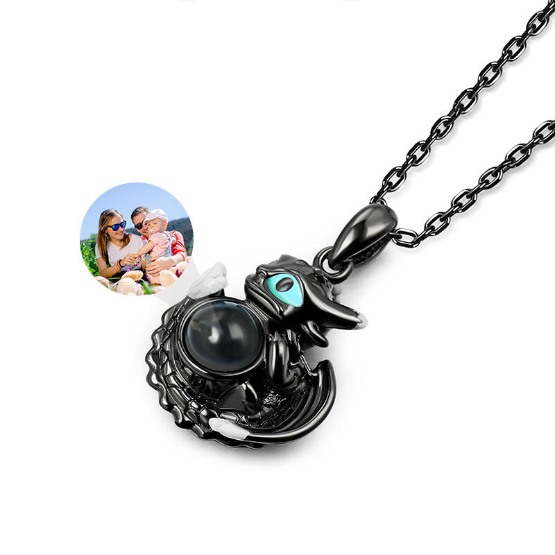 Jeulia Collar de Lindo Dragón Plata de Ley con Proyección de Foto Personalizada