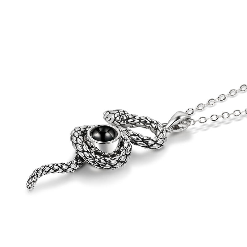 Jeulia Snake Design Personalized Photo Projection Sterling Silver Necklace