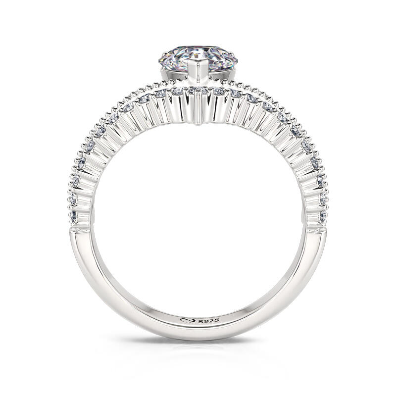 Jeulia Anillo de Plata de Ley con Corte de Pera y Diseño de Corona