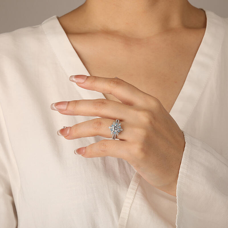 "Wish For You" Round Cut Side Stone Engagement Ring