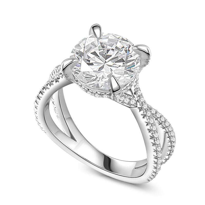 Jeulia Crossover Dual Shank Round Cut Sterling Silver Engagement Ring