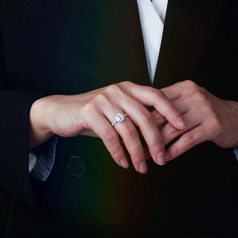 Jeulia Cushion Cut Halo Sterling Silver Engagement Ring