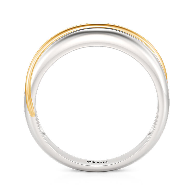 Jeulia Alianza de Boda para Hombre Dos Tonos Diagonal de Plata de Ley