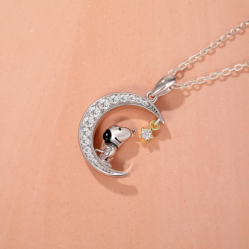 Jeulia Collar Personalizado Diseño de Perro y Estrella Forma de Luna con Piedra de Nacimiento