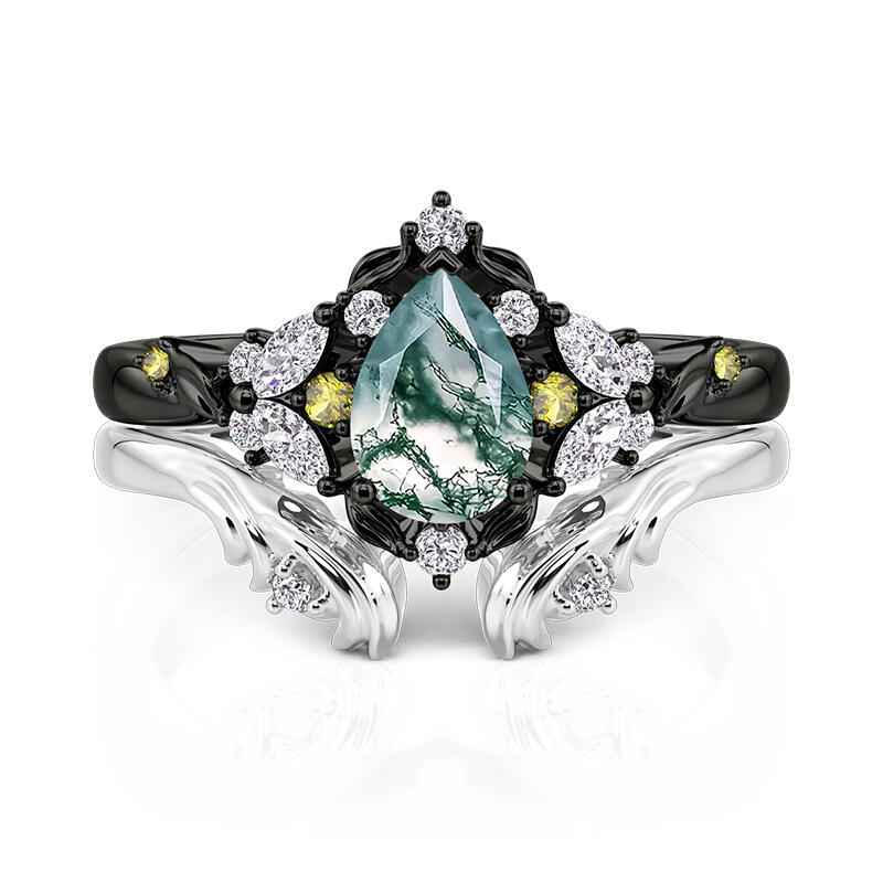 Jeulia Midsummer Night Mysterisk Skog Moss Agat Ringset