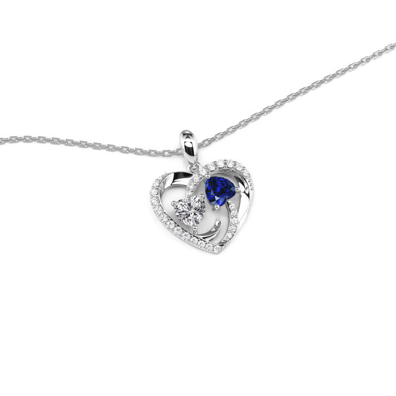 Jeulia Collar Doble Corazón Océano con Piedra de Nacimiento Personalizada