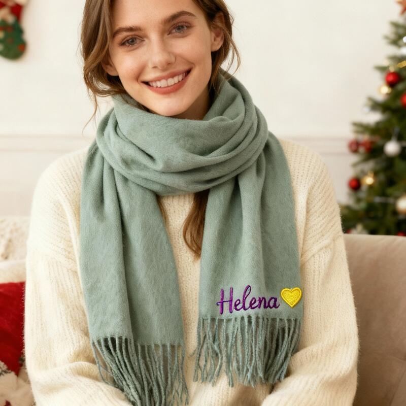 Sciarpa personalizzata con cuori colorati Aggiungi il nome dell'amico Sciarpa ricamata per il compleanno