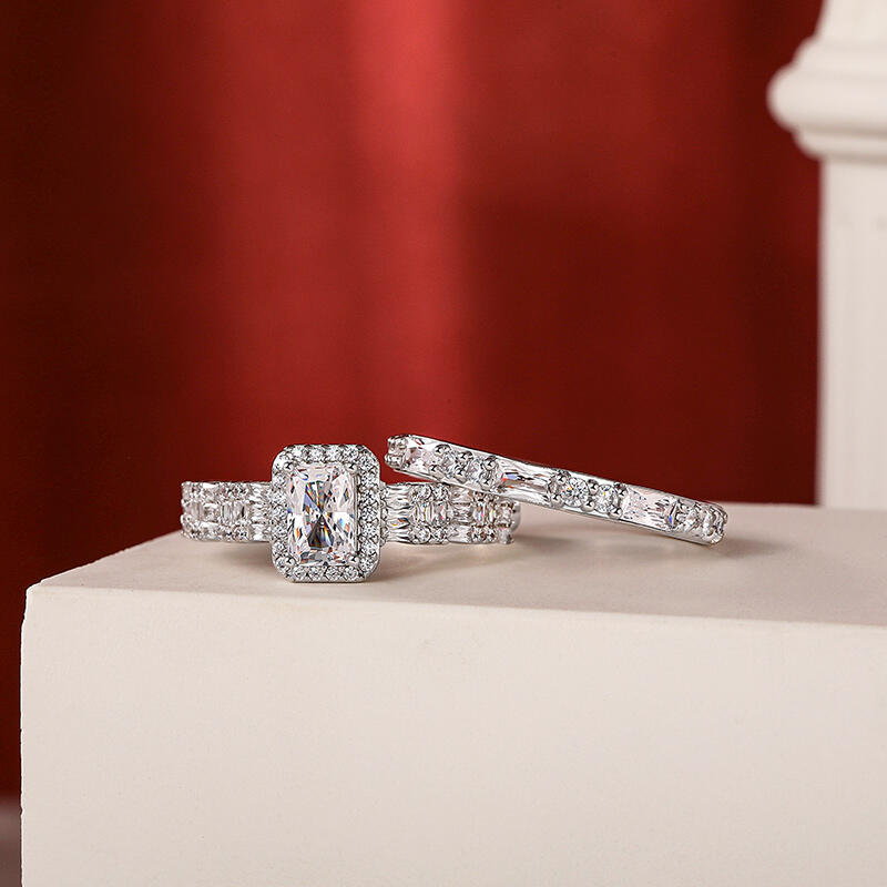 Jeulia Vintage Multi Row Radiant Cut Bridal Set 2PCS