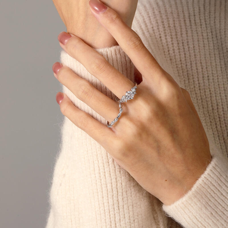 Jeulia Twisted Cluster Round Bridal Set 2PCS Sterling Silver