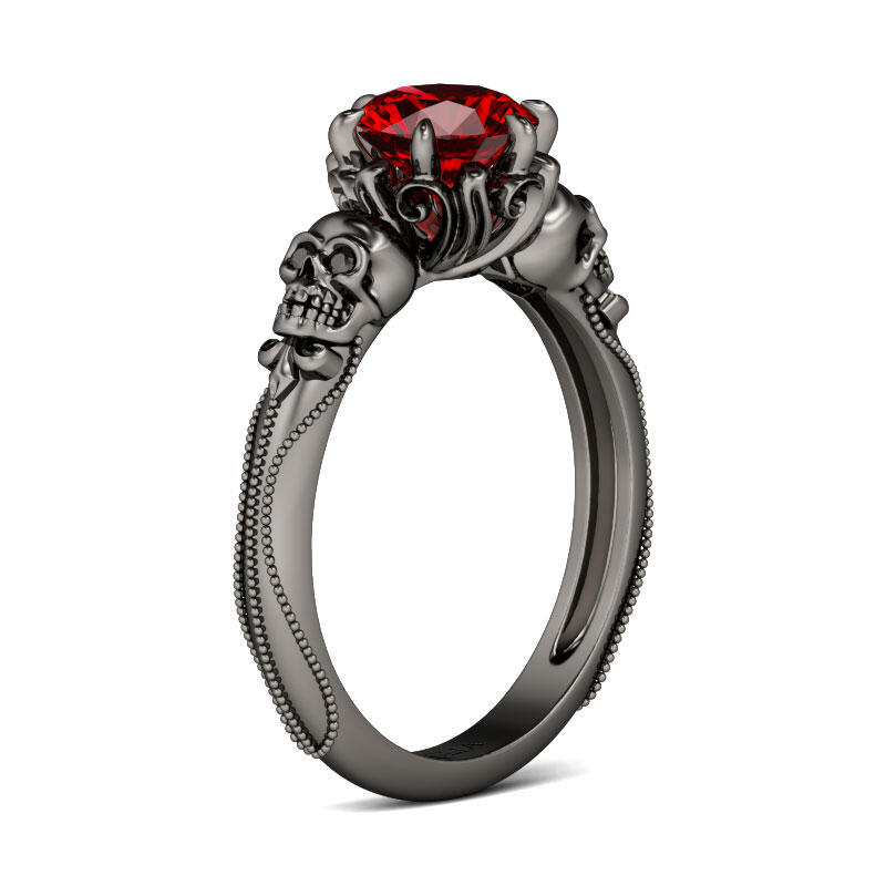 Jeulia Black Tone Round Cut Sterling Silver Skull Ring