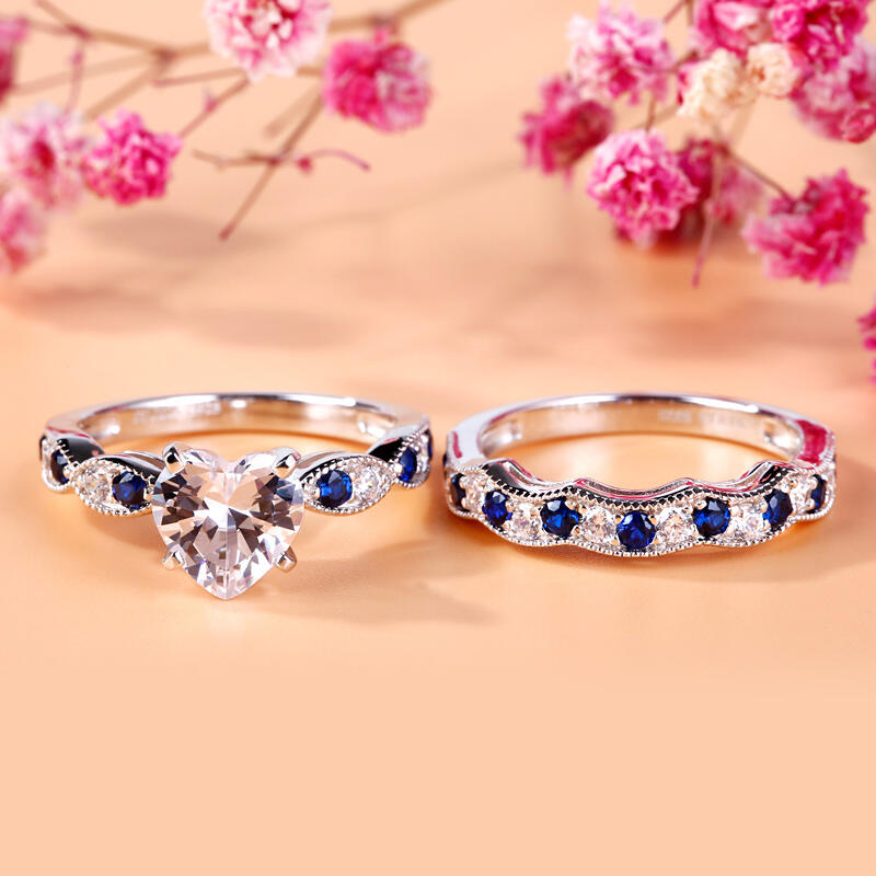 Juego De Anillos Con Corte De Corazón Milgrain