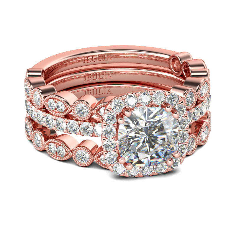 جوليا طقم خواتم هالة الفضة الإسترليني بقطع مربع مجموعة من ثلاث حلقات