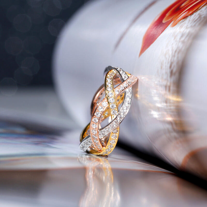 Jeulia Tri-Tone Intertwined Sterling Silver Women's Band