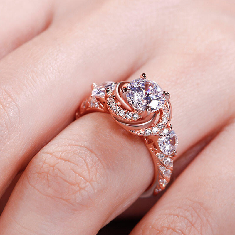 Jeulia フラワー ヘイロー ラウンドカット シルバー リング