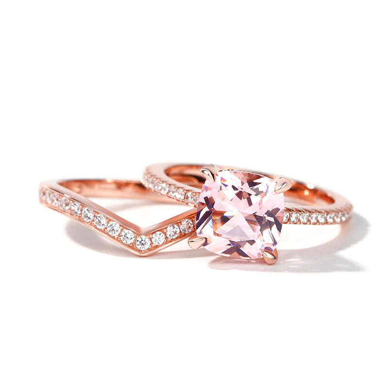 Jeulia クッションカット モルガナイト シルバー リング セット