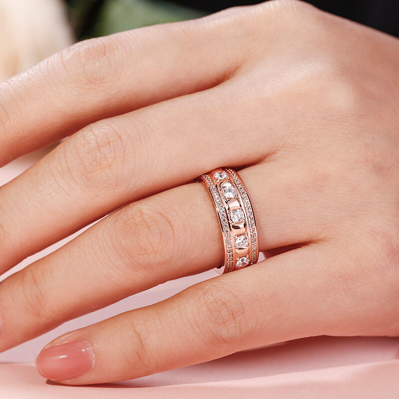 Jeulia Rose Gold Tone Round Cut Sterling Silver Women's Band