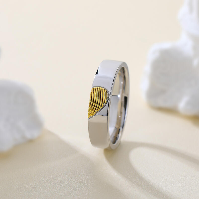 Jeulia ハート 指紋 デザイン シルバー メンズ リング