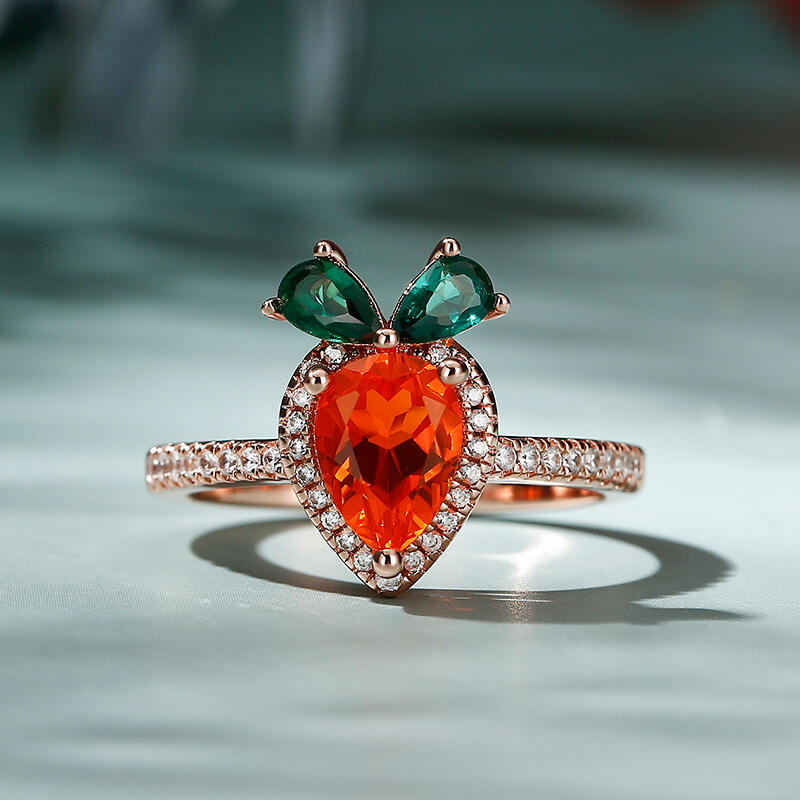 Jeulia Anillo de zanahoria con corte pera para mujer de plata de ley