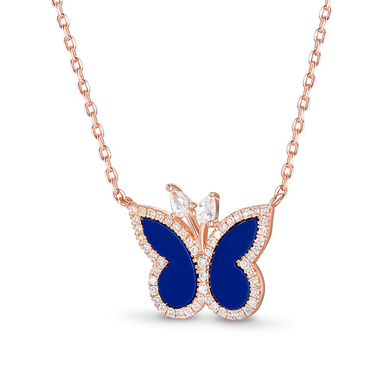 Jeulia Collar con lapislázuli de mariposa de plata de ley