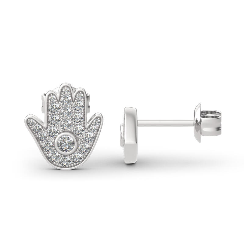 Jeulia "Hamsa and Evil Eye" Asymmetric Sterling Silver Stud Earrings
