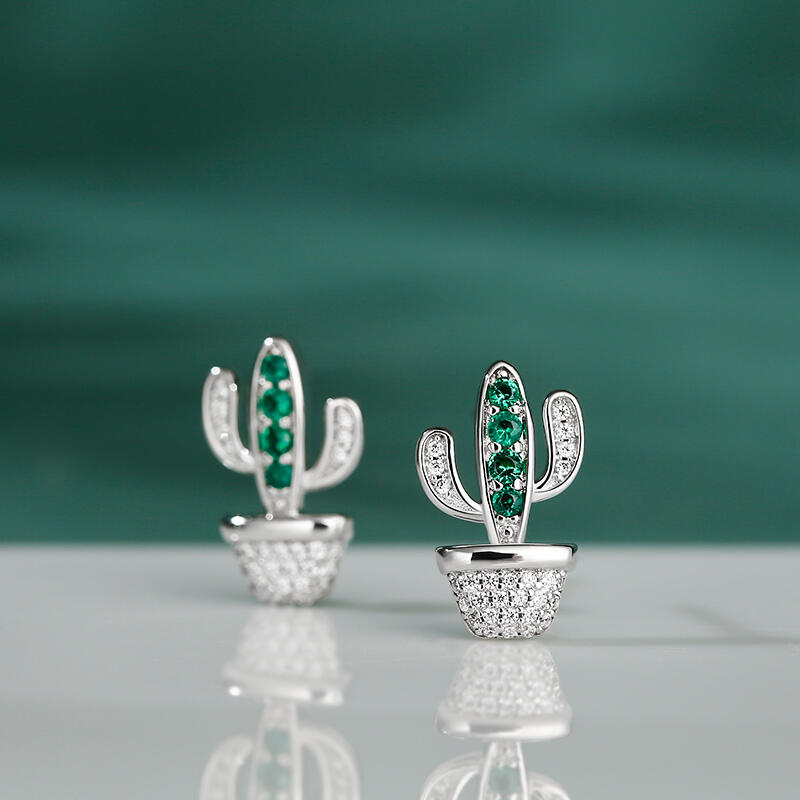 Jeulia "Desert Cactus" Sterling Silver Children's Earrings