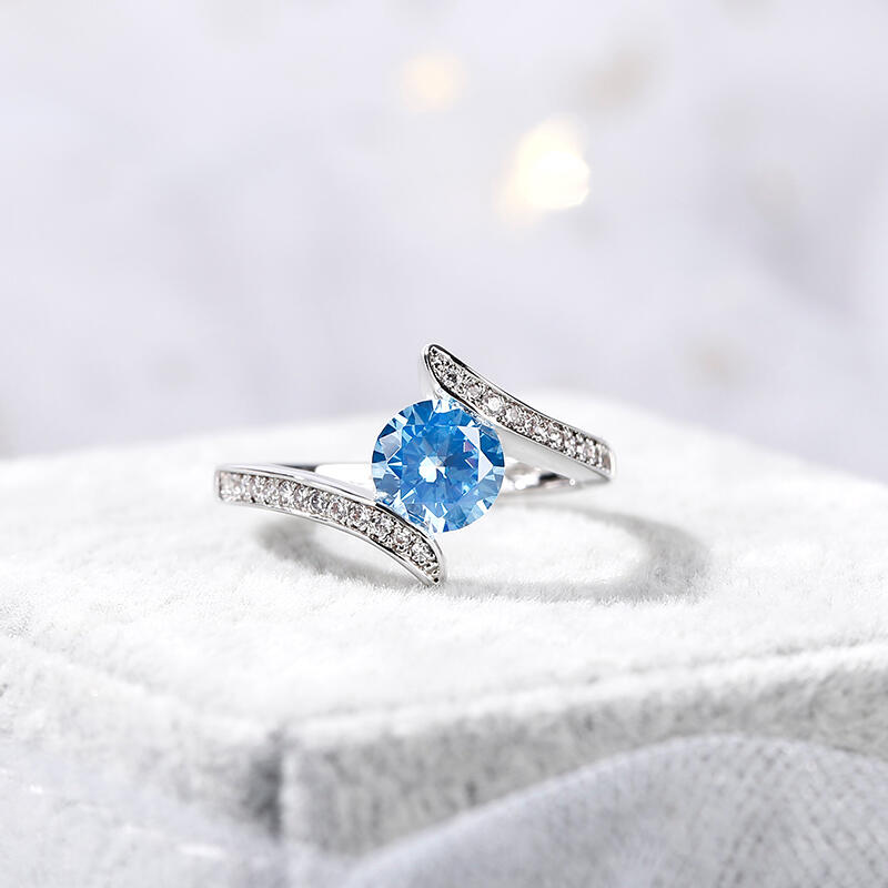 Jeulia Bypass Round Cut Sterling Silver Ring