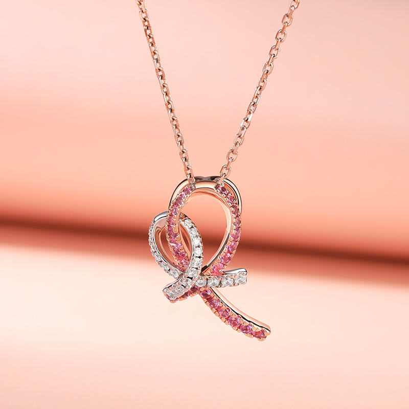 Jeulia "Love & Support" Interlock Ribbons Sterling Silver Necklace