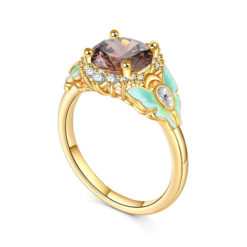 Jeulia Mystical Wings Luna Moth Actias Esmalte Halo Corte Redondo Plata Esterlina Anillo