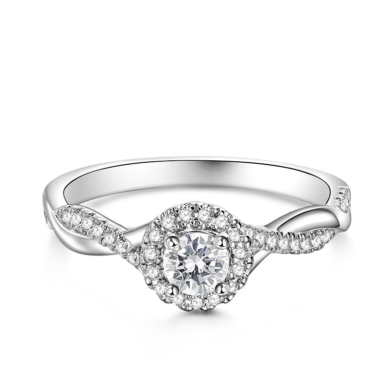 Jeulia Anillo de Compromiso Redondo Halo Plata Esterlina Diseño Torcido