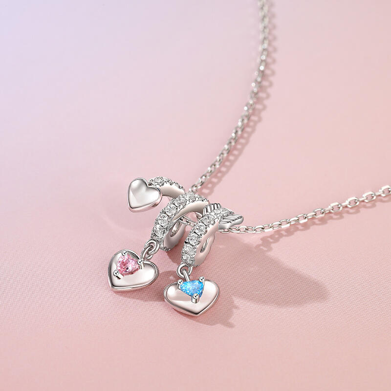 Jeulia "Heart to Heart" Custom Arrow Birthstone Necklace Silver Engravable