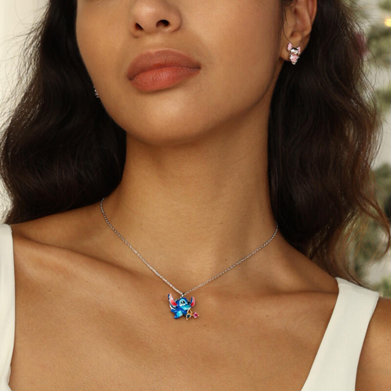Jeulia Collar Azul de Plata Esterlina con Esmalte de Cupido con Flecha