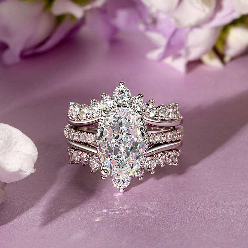 Jeulia Gorgeous Twist Inset Oval Puzzle Ring Set 2PCS