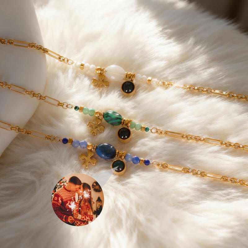 Bracciale personalizzato con immagine proiettata e perline colorate Regalo per ragazza