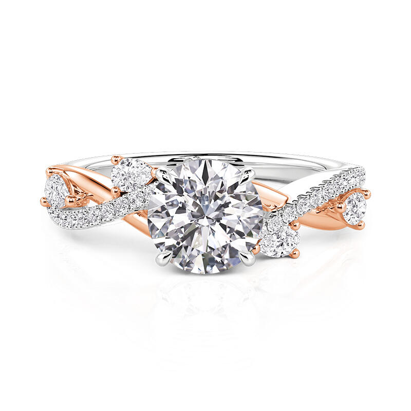 Jeulia Twistd Vine Two-Tone Round Cut Engagement Ring
