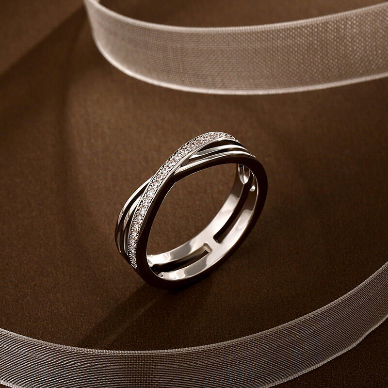 Jeulia Anillo Cruzado Media Eternidad Trenzado para Mujer