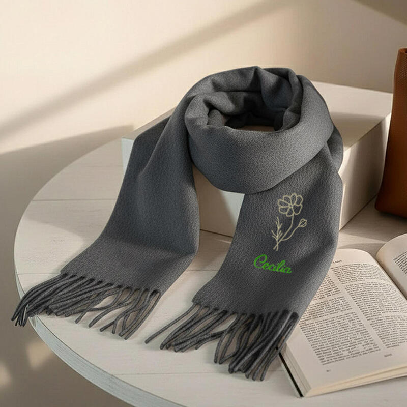 Bufandas personalizadas con flores de nacimiento y nombre como regalo de cumpleaños para amigos