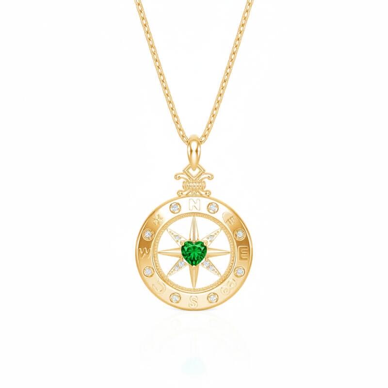 Jeulia Custom Engraved Compass Necklace with Heart Birthstone