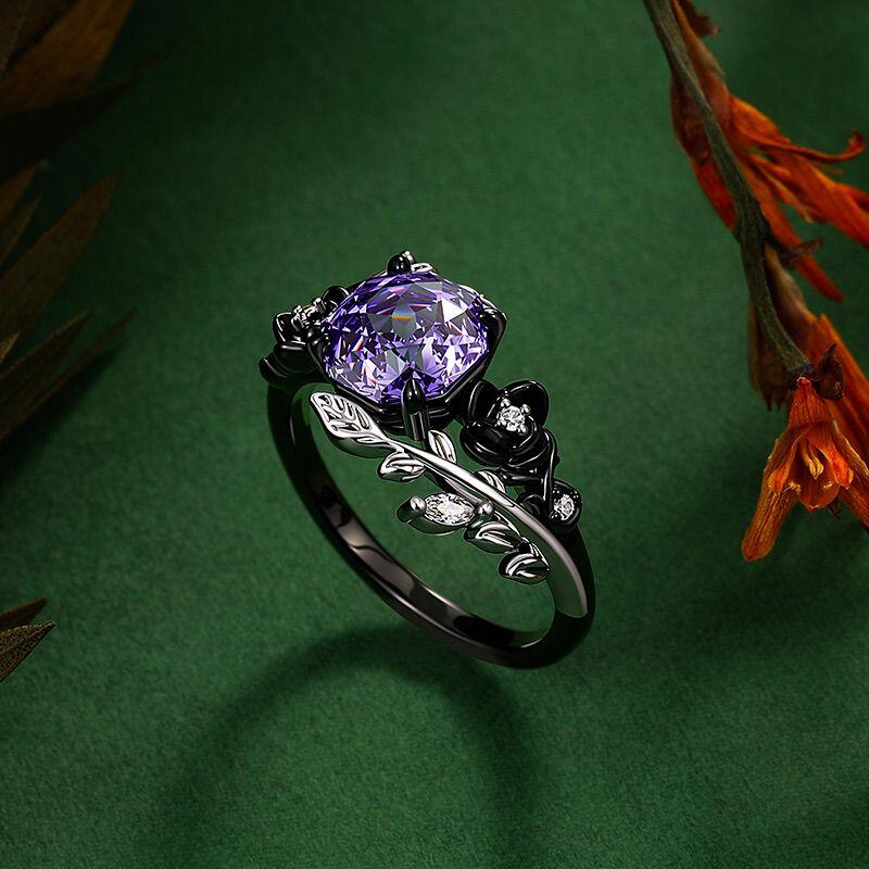 Jeulia Two Tone Purple Rose Cut Ring Sterling Silver