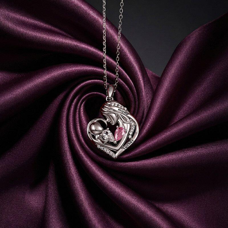 Custom Name Birthstone Mother and Child Necklace