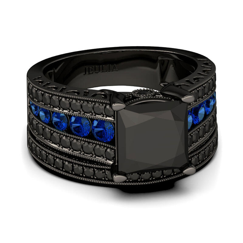 Jeulia Conjunto De Anillo Negros Vintage De Talla Princesa En Plata De Ley