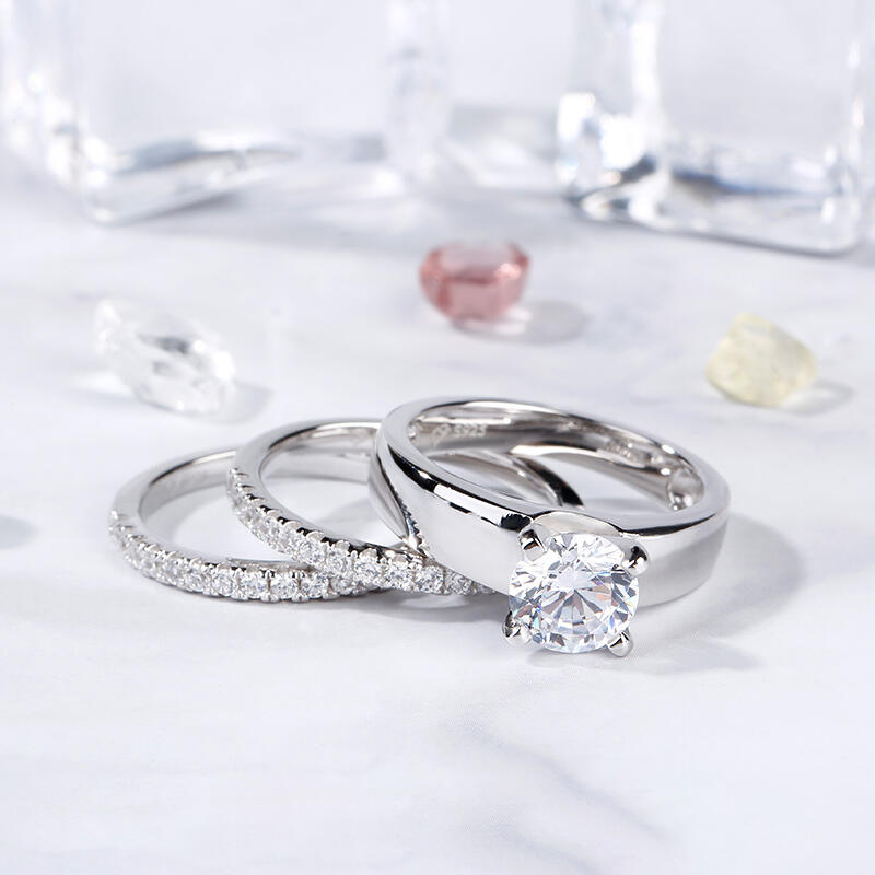 Jeulia Ensemble de Bagues en Argent Sterling Coupe Ronde 3PC