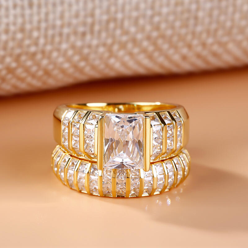 Jeulia Thick Radiant Cut Sterling Silver Ring Set