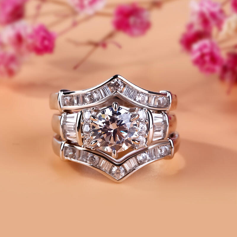 Jeulia 3PC Art Deco Round Cut Sterling Silver Ring Set