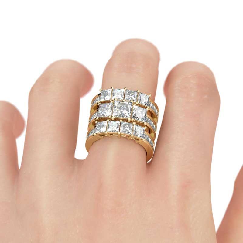 Jeulia Gold Tone Princess Cut Sterling Silver Ring Set
