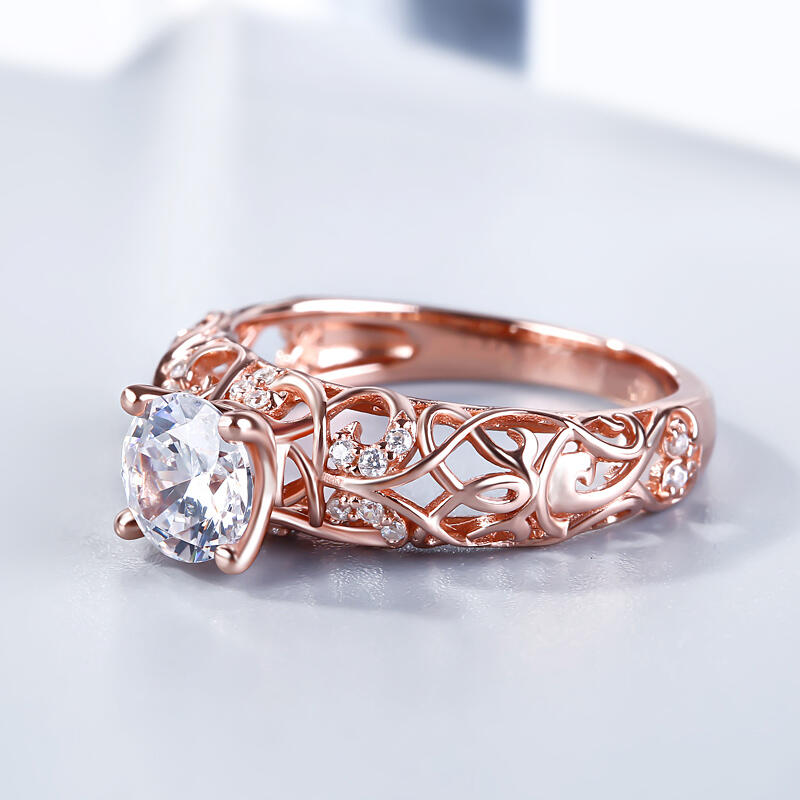 Jeulia Vines Round Cut Sterling Silver Ring